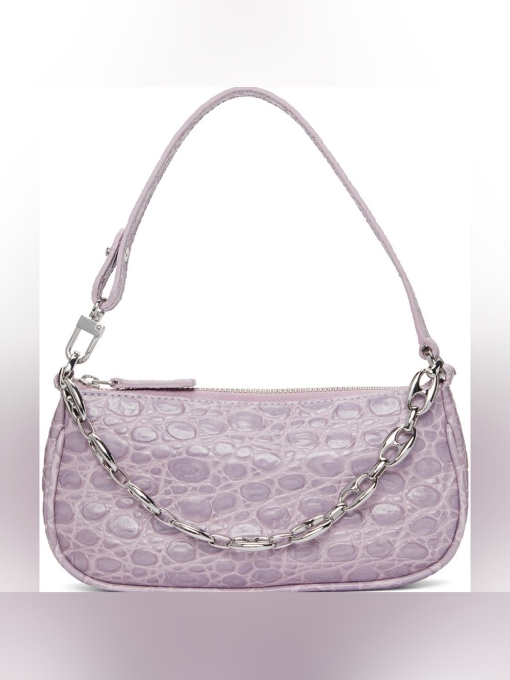 BY FAR Lilac Croc-Embossed Mini Rachel Shoulder Bag with Silver Chain
